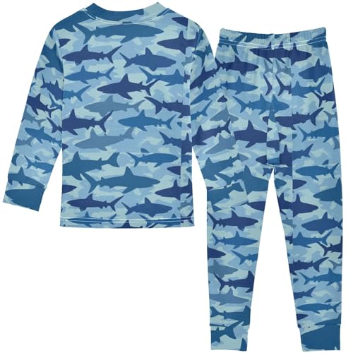 Pigsaly Pajama Set 2 Piece Blue White Sharks Fish Pajama Sets Long Sleeve Pjs Sleepwear 6Y2