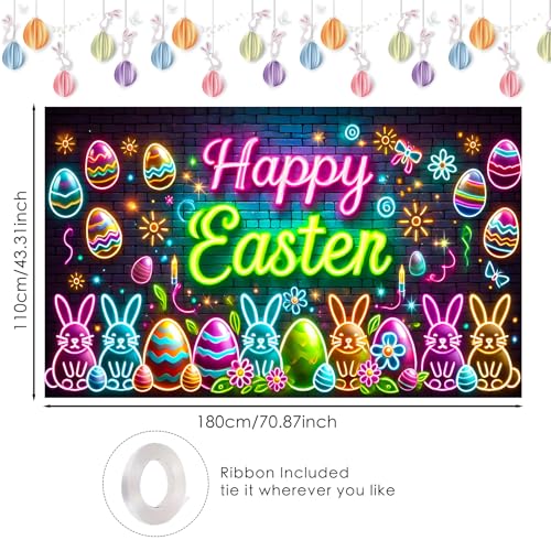 Image of Nuxovilar Neon Easter Eggs Banner 43x71in Polyester