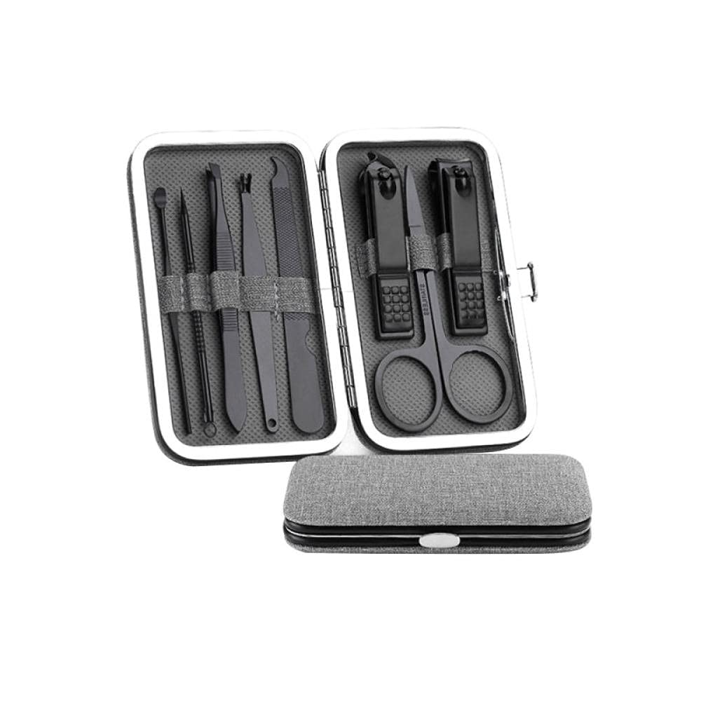 Professionelles Nagelknipser-Set, 8-teilig, schwarzer Edelstahl, scharfer Nagelschneider, Pediküre- und Maniküre-Set mit Cortex-Metallgehäuse für Männer und Frauen, grau_Set (graues Set)