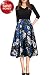ECOLIVZIT Floral Midi Dress Wear to Work 3/4 Sleeve Flared Dress with Pocket Mid Knee Length Blue Flower Medium