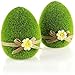 Produktbild com-four® 2X Dekofigur Ostern - Osterei mit Schleife - Grüne Figur aus Keramik - mit moosähnlichem Kunstrasen - Osterdeko (2 x Ei - 15cm)