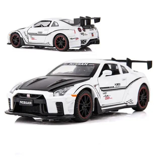 Image of Nissan GTR 1:32 Scale Exclusive Alloy Metal Pull Back Die-cast Car Model with Sound Light Mini Auto Toy for Kids Metal Model Toy Car with Sound and Light (White)