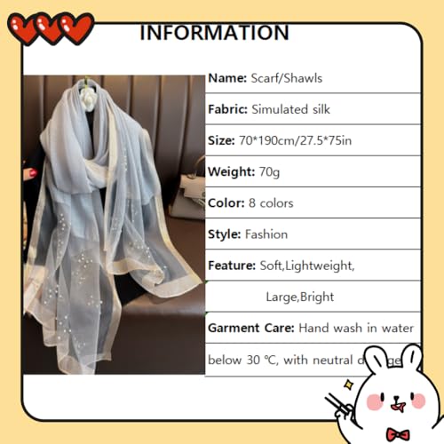 Women Simulation Silk Scarf Lightweight Fashion Shawl Neck Scarf Beaded Long Scarves3