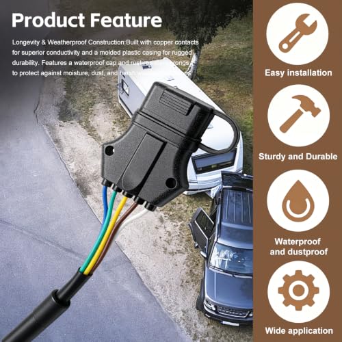 Image of 7 Pin to 5 Pin Trailer Adapter 7 Way Blade to 5 Way Flat Trailer Plug, RV Blade 7 Way to 5 Pin Flat Trailer Light Wiring Connector with Dust Cover for RV Truck