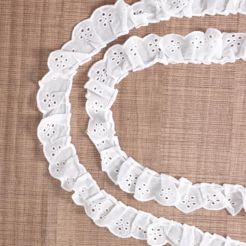 5 Yards Eyelet Lace Trim White Cotton Lace Ribbon 3.5 CM Wavy Edge Floral Embroidery Ruffle Laces Trim for Sewing Dress Clothes Bag Dolls Pets Clothes