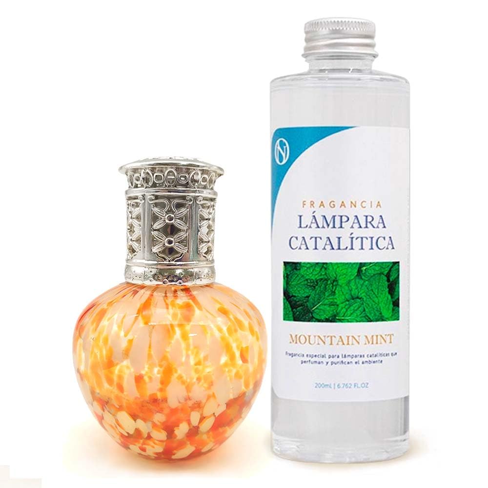 Pack Ahorro Lámpara Catalítica Drops Orange + Fragancia Aroma Mountain Mint 500ml. Elimina Malos olores e impurezas, perfuma y Limpia.