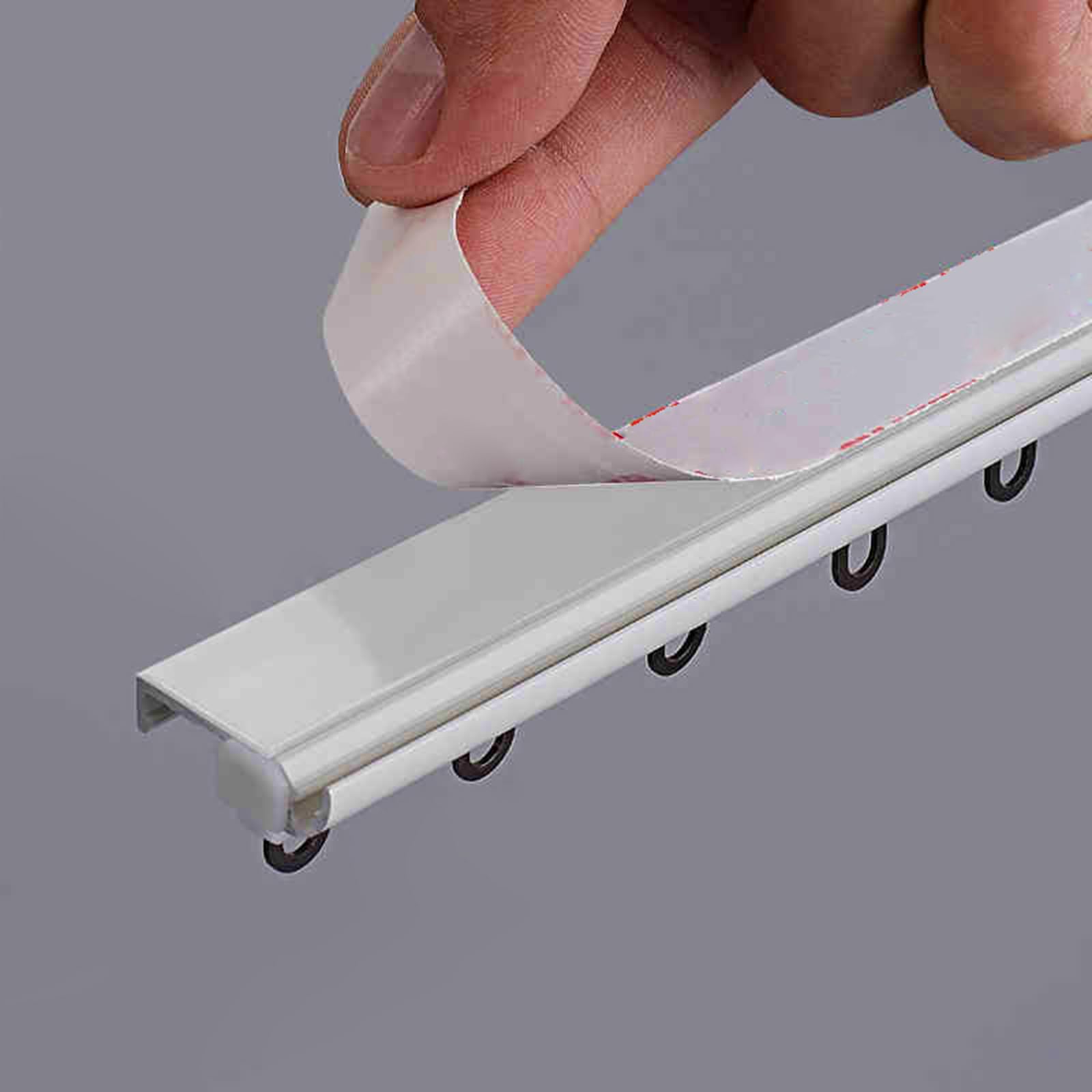 Support de tringle à rideau adhésif ultra fin sans perçage en aluminium pour salon, chambre à coucher, séparateur de douche (1,30 m, blanc) – Installation facile, design élégant