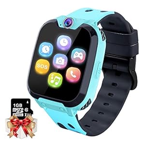Smartwatch Kinder Telefon – Spiel Musik Kids Smart Watch [1 GB Micro SD Enthalten] mit Anruf Kamera Spiele Wecker Musik Player für Jungen Mädchen Alter 3-12 Blau