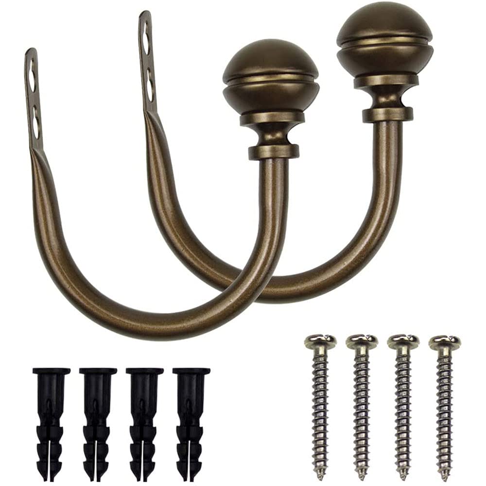 ANCLLO Decorative Curtain Drapery Holdbacks, Round Finials Window Curtain Holdbacks, Bronze, Set of 2, Brown