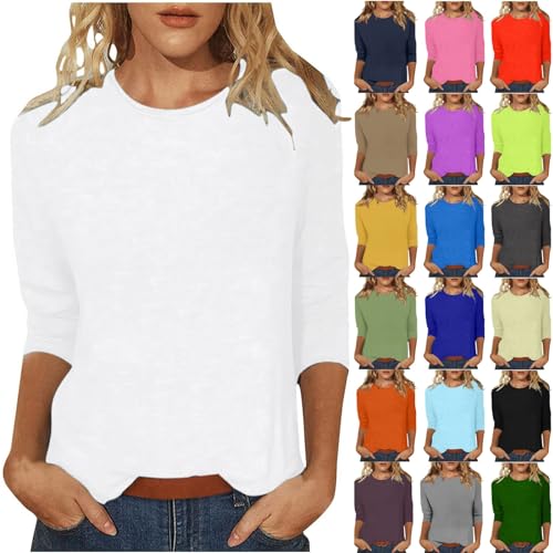 3/4 Length Sleeve Womens Tops Casual Round Neck Loose Tee