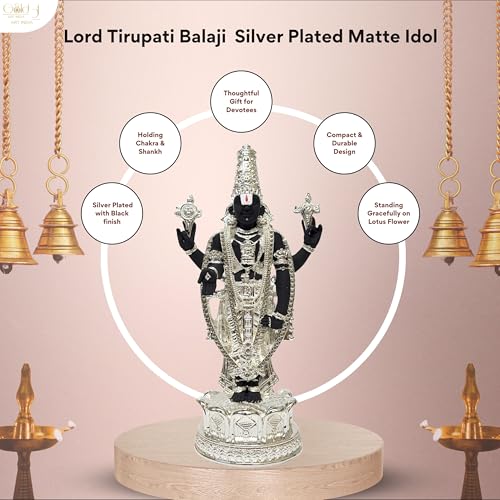 Image of Gold Art India Lord Tirupati Balaji Idol Murti for Mandir | Pooja Room Lord Vishnu Shree Venkateswara Swamy Statue God Balaji Home Decor Showpiece For Gift Living Room (Silver plated BLACK terracotta)