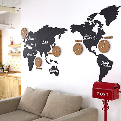 Raxinbang World Map Wooden Wall Clock Mute Office Study Cafe Home Decor Accent Decoration Items Ornament Crafts Creative Fashion Gifts Wall Clock #TOP1