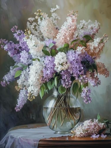 Kit broderie perles fleurs lilas 9CT point de croix perlé vase grand format 60x80cm
