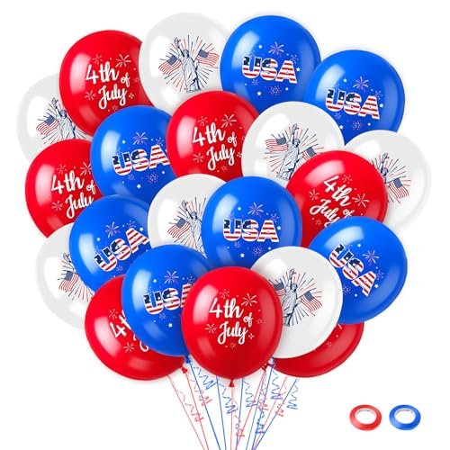 Image of 4th of July Balloons Decorations Red White and Blue Balloons 30pcs with Ribbons Arch Kit Fourth of July Independence Day Memorial Day Party Supplies Veteran Patriotic Anniversary Birthday Gifts