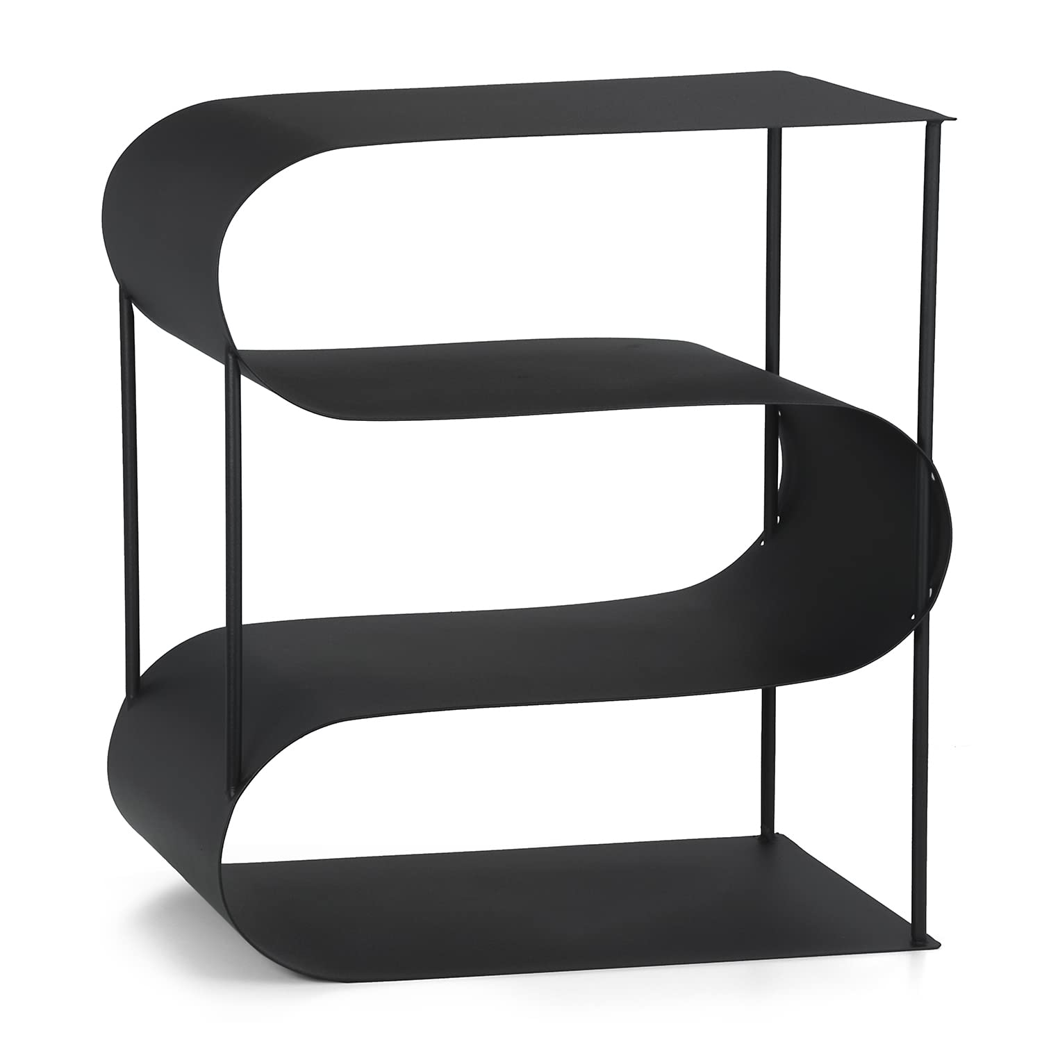 Moritz Kaminholzregal S-Form Metall schwarz 45 cm Brennholzregal innen | Feuerholzregal und Kaminholzständer geschwungen, dekorative Holzaufbewahrung für Wohnzimmer, Kamin, Ofen und Wintergarten