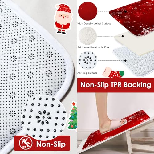 Rideau de douche flocon de neige rouge et tapis assortis pour une salle de bain festive