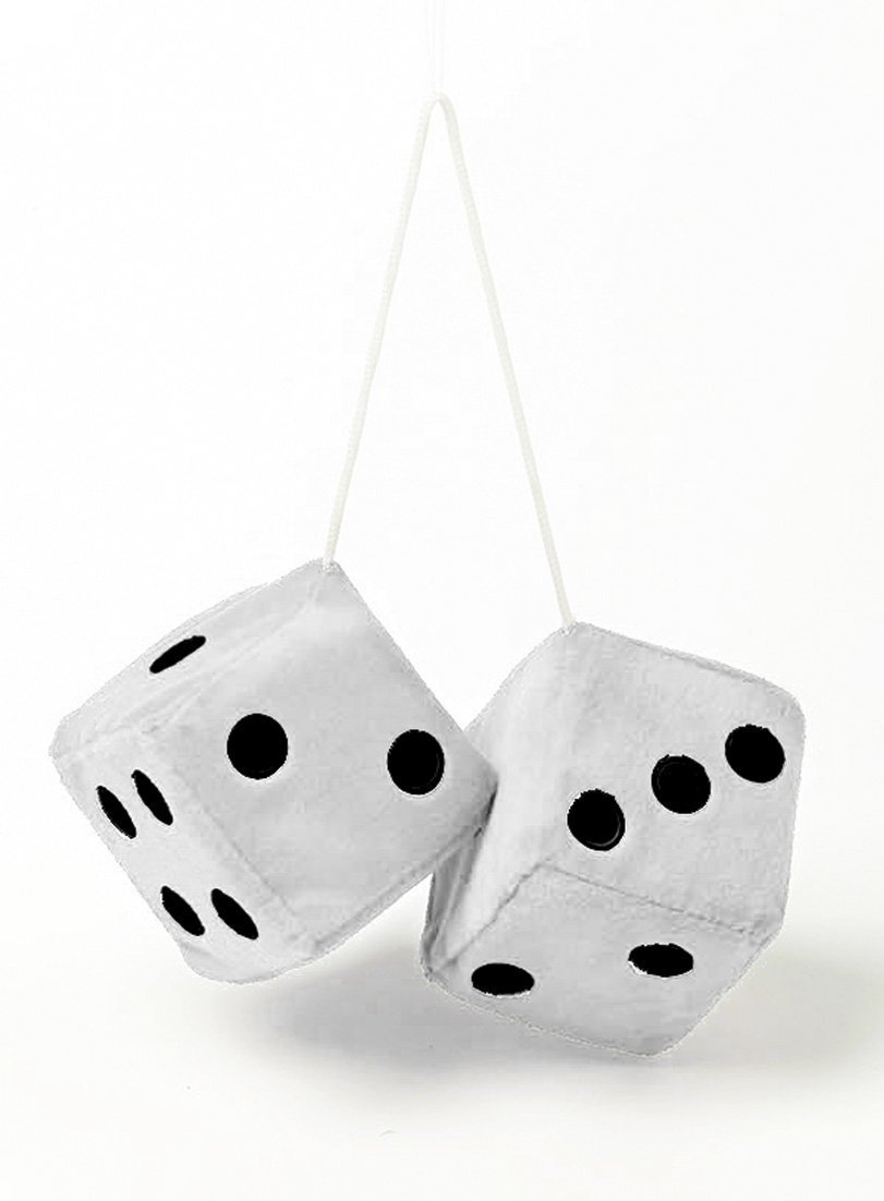 Sumex Branded Home & Car Mirrior Hanging Fluffy Furry Dice (White with Black Spots)
