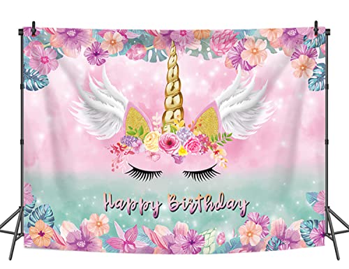 BINQOO 2,1 x 1,5 m unicorno sfondo floreale rosa