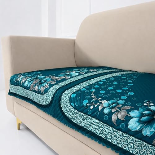 Image of Homerz 'Brooklyn Series' Premium Sofa Cover | Quilted Floral Design | Non-Slip Washable Sofa Protector | Soft Anti Slip Fabric (Teal, 2 Seater, Only Seat Cover)