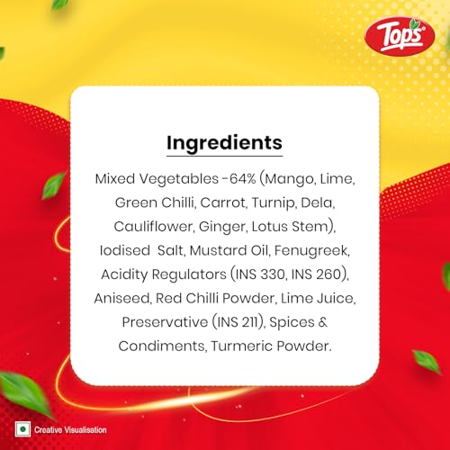 Image of TOPS Gold Mixed Pickle- 900 gm | Perfect blend of nine Farm-Fresh seasonal vegetables and healthy mustard oil prepared from finest mustard seeds. (Pack of 3)