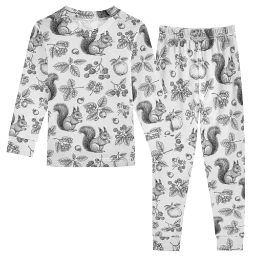 Pajama Sets Long Sleeve Squirrels Berries Leaves Soft Comfy Sleepwear 2 Piece PJS 3-8T