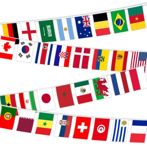 World of Bunting 32 Countries Double-Sided Flags Bunting 10m - For Football Events Parties Sports Tournaments Multi Nation Flags National Party Bar Club Garden Street Decorations