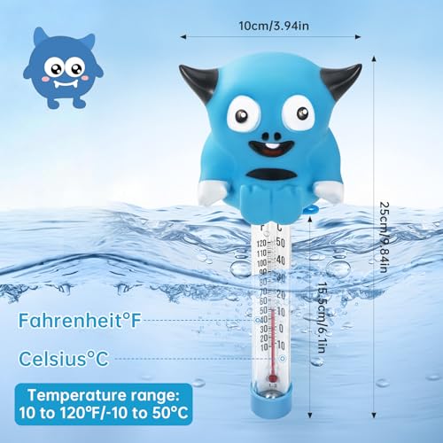 Image of Pool Thermometer Floating, Water Temperature Thermometer with String, Large Size Easy Read & Shatter Resistant Pool Accessories for Ice Bath & Hot Tub, Outdoor & Indoor Swimming Pool, Spas(Monster)