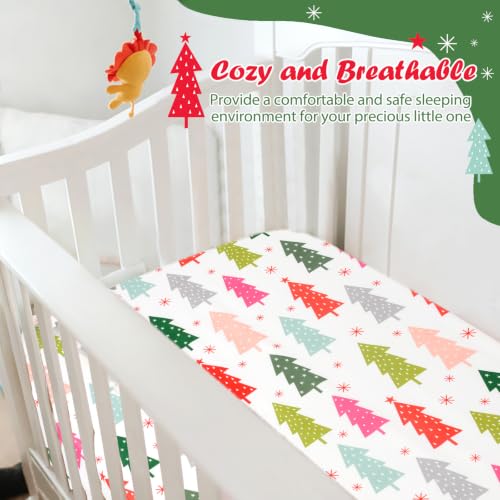 Image of JISEN Christmas Fitted Crib Sheets for Boys Girls 52x28 Inch Colorful Tree