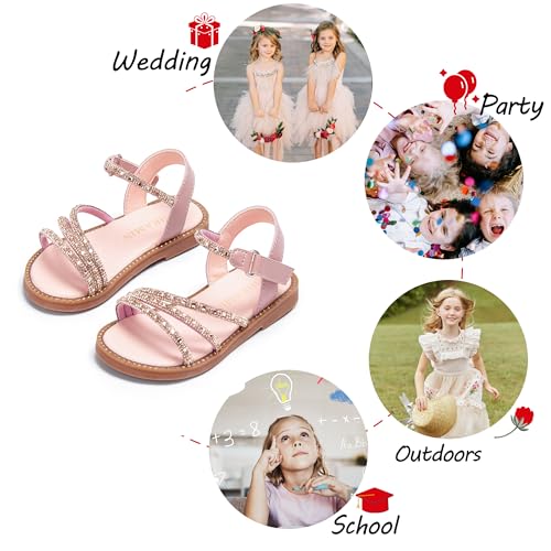Image of PHIRAMIN Toddler Girl Sandals - Flower Girl Dress Shoes Open Toe Little Kid Flats