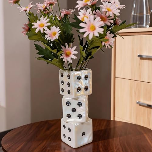 Buy MOUGIGI Unique White Ceramic Dice Vase - Stylish Square Vase