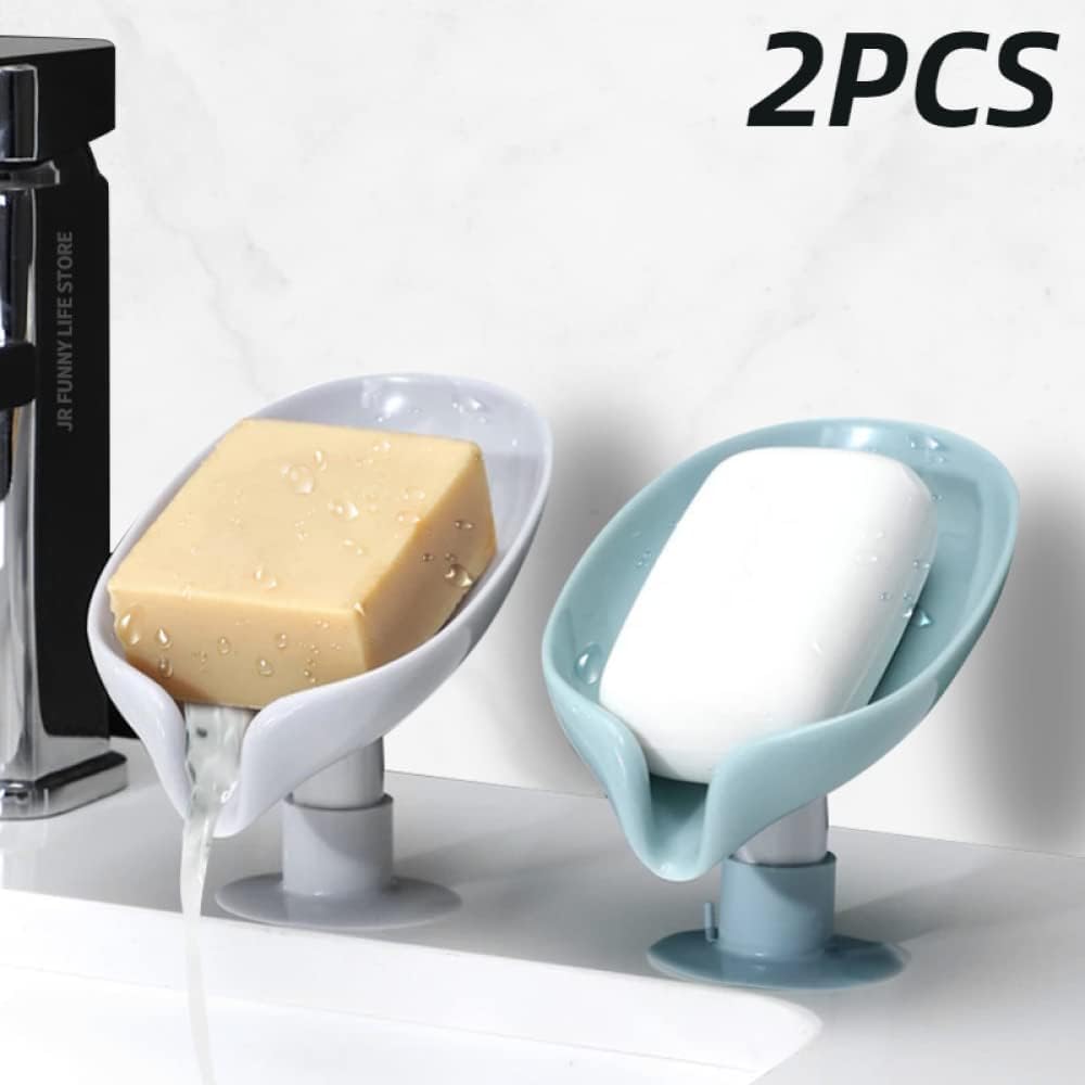 Jaboneras, Jabonera portátil autoadhesiva for baño y Ducha, Bandeja de plástico con Forma Hoja for esponjas (2 Unidades)(B)