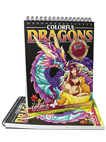ColorIt Colorful Dragons Malbuch für Erwachsene – 50 einseitige Designs, dickes, glattes Papier, flach gebundenes… – Bild 3