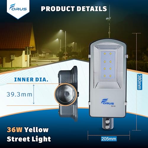 Image of Forus 36W Outdoor LED Street Light | Waterproof Yellow Lighting for Road, Parking & Home | Energy-Efficient High-Brightness Exterior Lamp | 5-Year Warranty | 1 Pc