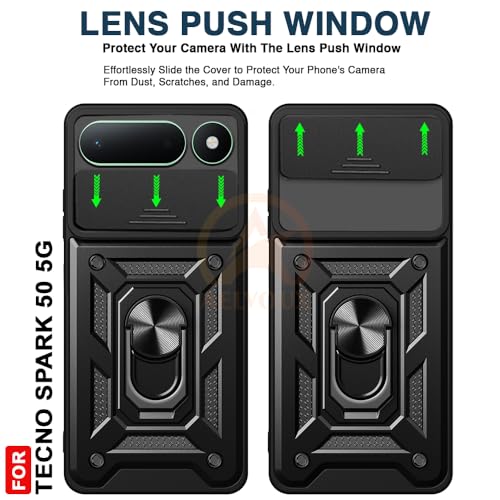 Image of Armor Bumper Back Cover Case for Tecno Spark 50 5G | Rotating Camera Cover, Ring Holder & Kickstand | Heavy Duty & 360 Degree Protection Back Cover (Black)