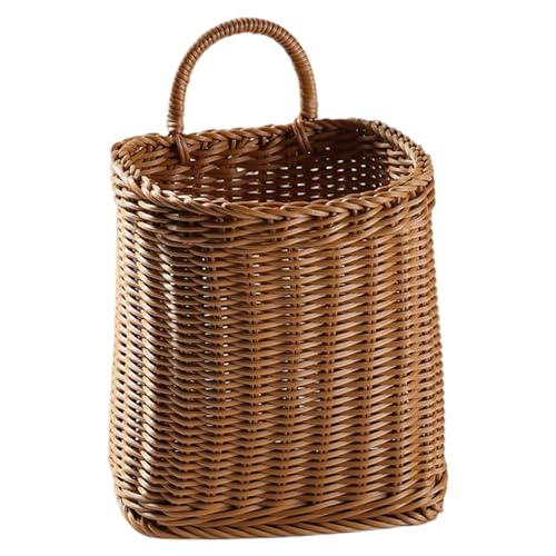 Cesta colgante de mimbre tejida para puerta de entrada con asa resistente 8