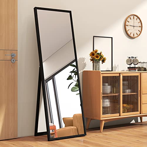 ミルオ君の鏡工房 全身鏡 姿見 スタンドミラー 木製 折りたたみ 飛散防止 壁掛け オシャレ 全身ミラー 玄関 (160x50cm, ブラック)
