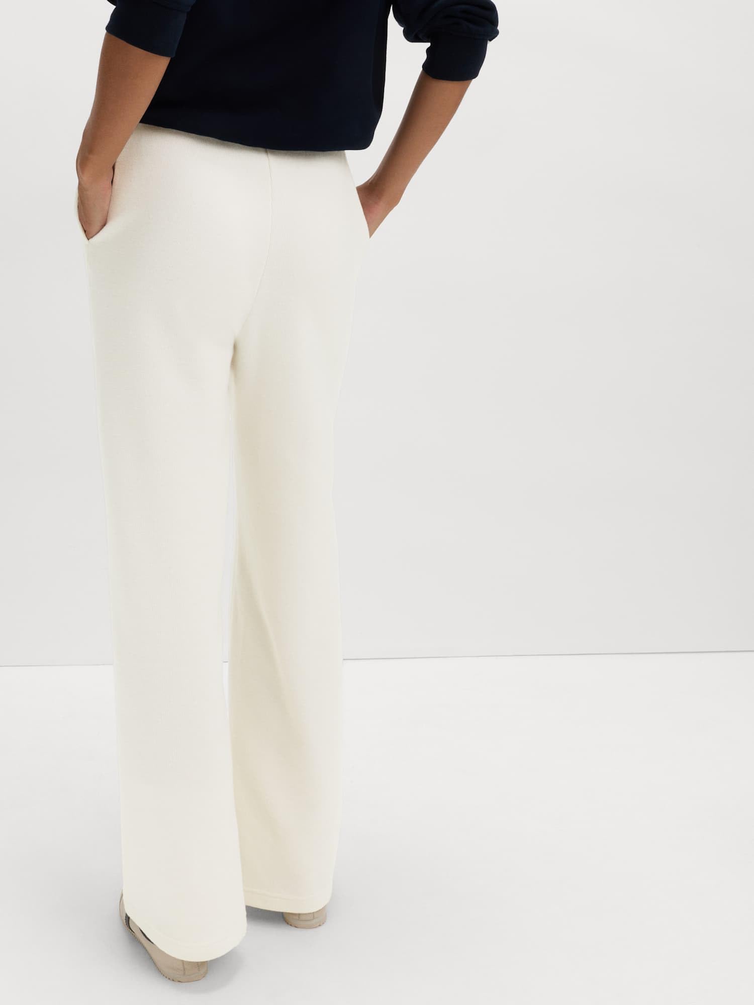 Marks & Spencer Pantaloni a Gamba Larga in Misto Cotone, in Maglia a Coste, con Piega Centrale
