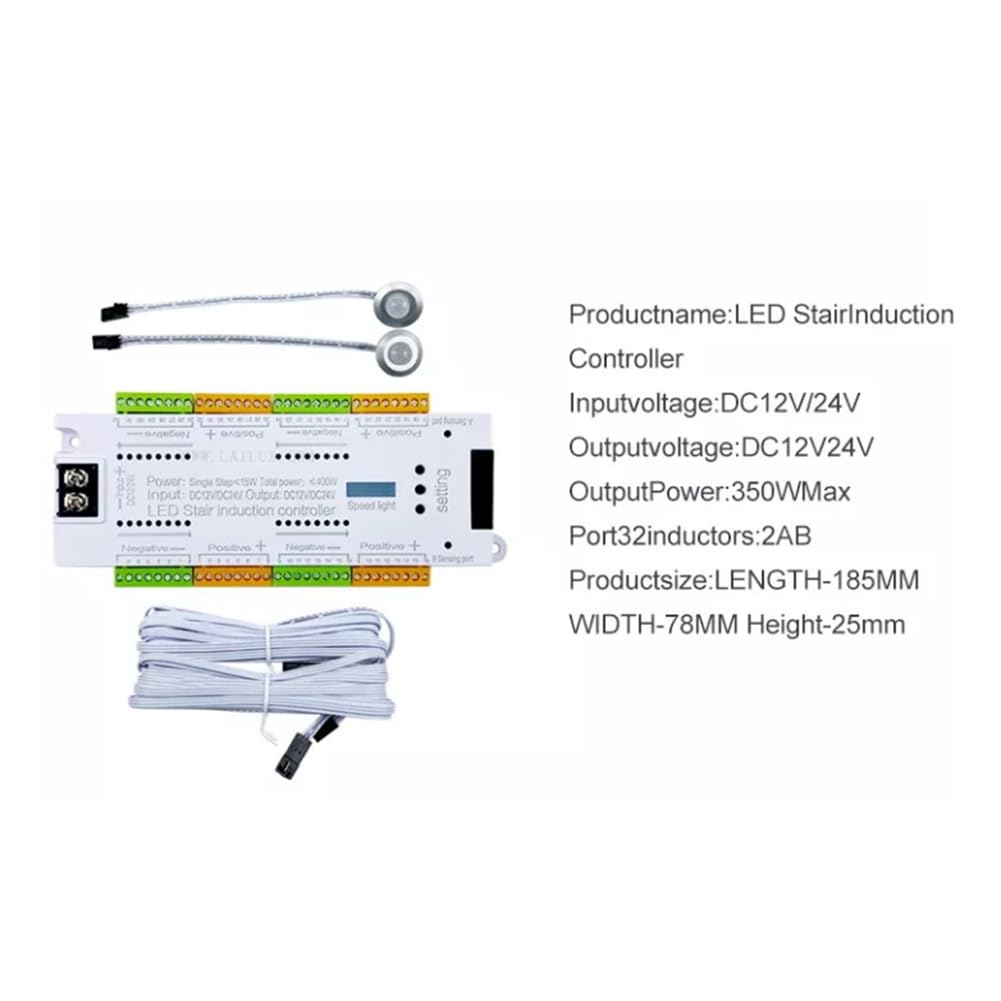 Kit Controller Luce Scale con Sensore di Movimento A LED per Illuminazione Scale Automatica A 32 Canali per Scale Striscia Flessibile 12V 24V