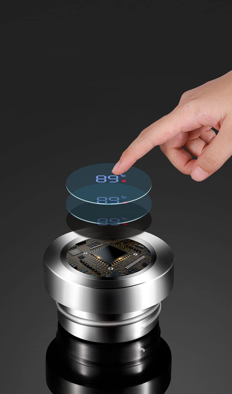 Intelligente Thermoskanne mit großem Fassungsvermögen, Edelstahl-Wasserbecher für Herren, Autobecher, tragbarer Wasserkocher, Kaffeetasse im Freien, schwarz Smart, 1500 ml