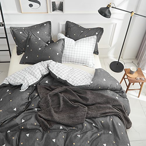3 Pieces Duvet Cover Set Black With White Yellow Triangles - Ultra Soft And Easy Care Design Summer Bedding Duvet Cover Queen Size 90X90+ 2 Pillow Shams- 800 Tc With Zipper Closure 4 Corner Ties #TOP4