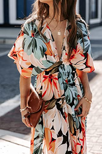 Image of Sister Amy Women's Boho Floral Print Square Neck Beach Party Flowy Ruffle Midi Dress