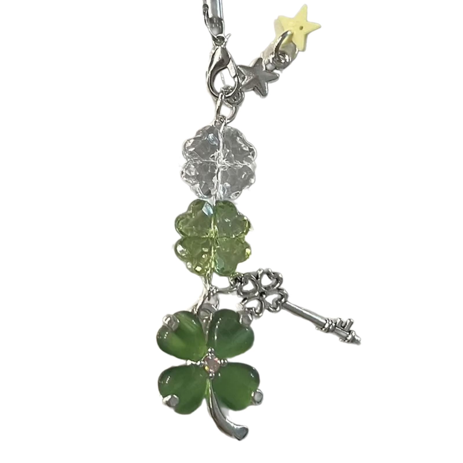 NEWFT Four Clovers Pendant Keychain Unique Phone Strap Accessory Detachable Charm for Good Luck Happiness
