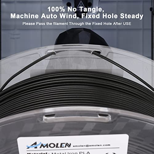 Image of AMOLEN 3D Printer Filament, Metal PLA Filament 1.75mm with Magnetic, Contains 20% Metal Iron Powder, Apply to Polishing, Matte Black PLA 3D Printing Filament + /- 0.02mm, 1kg /2.2lbs
