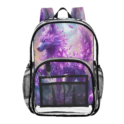 Glowing Wolf Clear Backpack Heavy Duty See Through Transparent PVC BookBag for Kids Boy Girl School Work