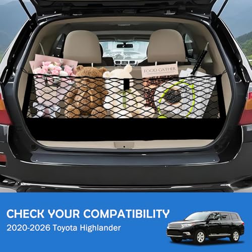 Image of Truck Bed Cargo Net for Toyota Highlander 2020-2025 2026 Accessories, Envelope Style Rear Trunk Mesh Cargo Net, Heavy Duty 5mm Bungee&Double-Layer Nylon Storage Tailgate Netting Holder Organizer