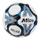 Mitre Delta Football | Highly Durable | Enhanced Accuracy and Consistency, White/Black/Blue, 5 - Image 3