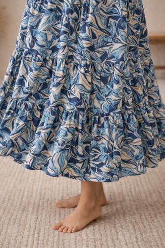 Image of Bollyclues Women's Crepe Fabric Printed Maxi Dress for Women| Lightweight, Breathable & Flowy | Short Sleeve Button-Down Casual Dress with Waist Tie | Stylish Summer & Vacation Wear