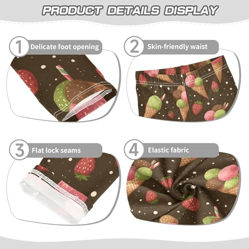 Sweet Waffle Cones Strawberry Girls Leggings Ultra Soft Compression Yoga Gym Pants for Kids 4-10T3