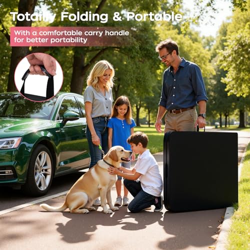 Image of FDW 8FT Folding Table, Portable Fold-in-Half Plastic Picnic Party Table with Carrying Handle (Black, 8FT)