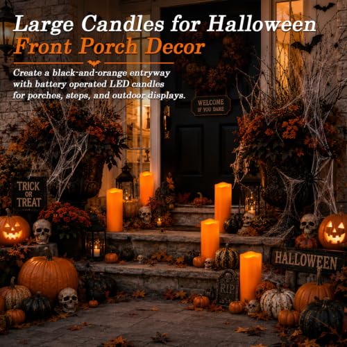 Image of Homemory Large Orange Flameless Candles, Waterproof, Remote Timer, 2 Pack